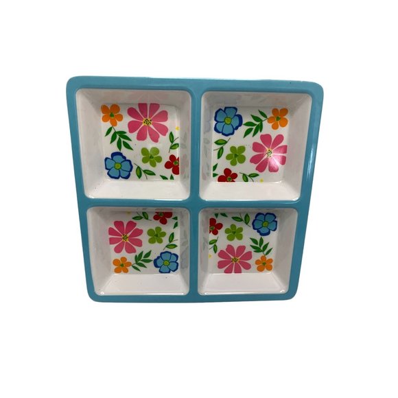 New Melamine Square Floral Blue Tray Serving plate Platter Multicolor 8.5 in x 8 - Picture 1 of 3